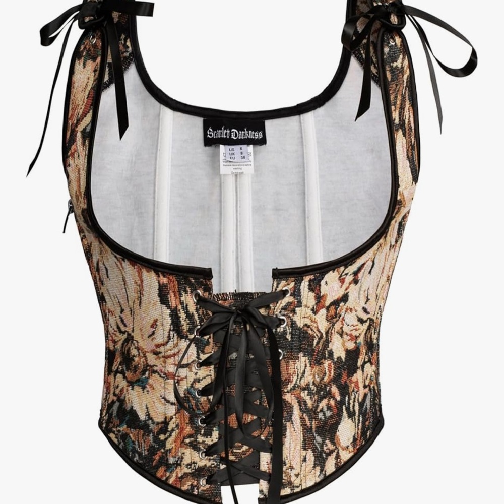 Gothic Floral Lace-Up Corset Top